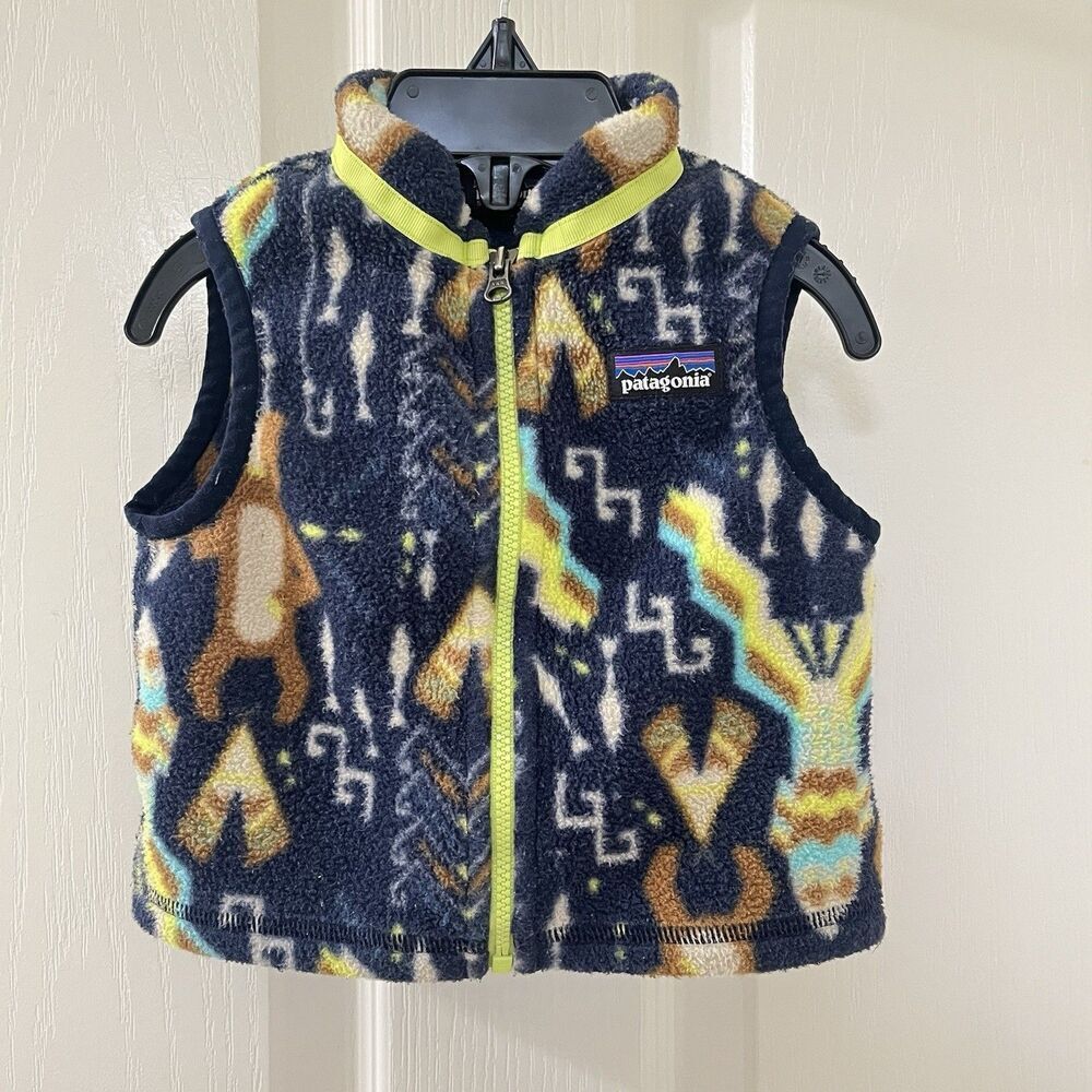 Patagonia Synchilla Fleece Vest Bear Fish Camping Print Baby Size 6-12 Months